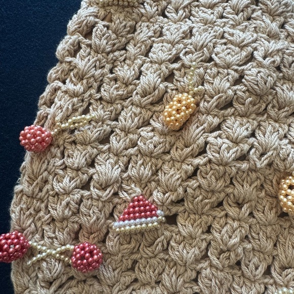 Handcrafted Beige Crochet Bag w/ beaded fruits! Each is unique, neutral coloring - Picture 12 of 13